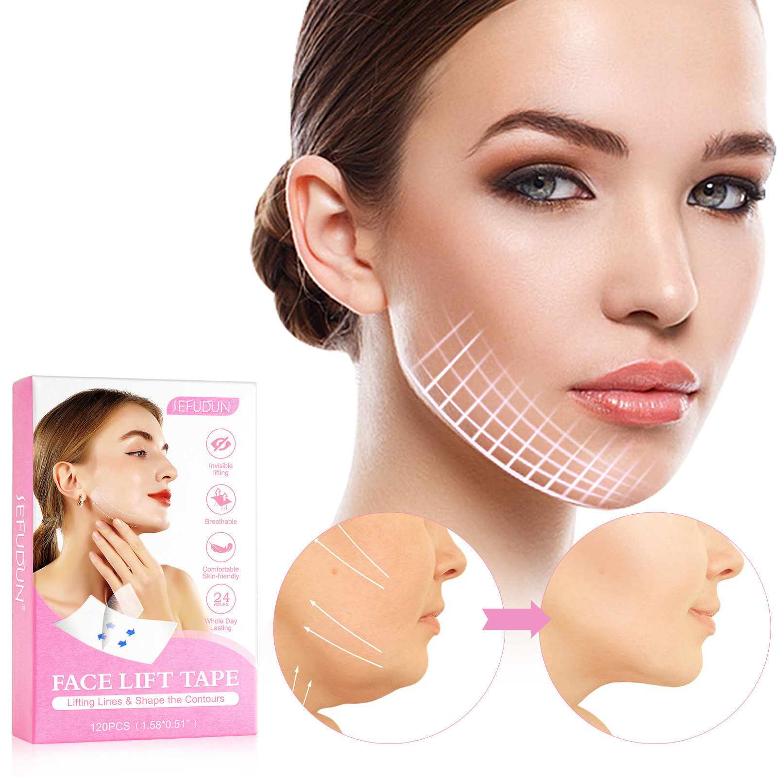 Floleo Clearance Face Lift Tape, Face Tape Lifting Invisible Waterproof,  Makeup Neck Tape Instant Face Eye Lift Facelift Tape For Jowls Double  Chin,1.58''x0.51'',120PCS,Big Size 